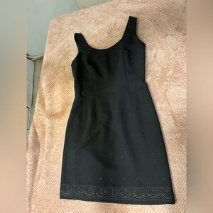 Ann Taylor Black Sleeveless Mini Dress with Embroidered Hem – Size 4